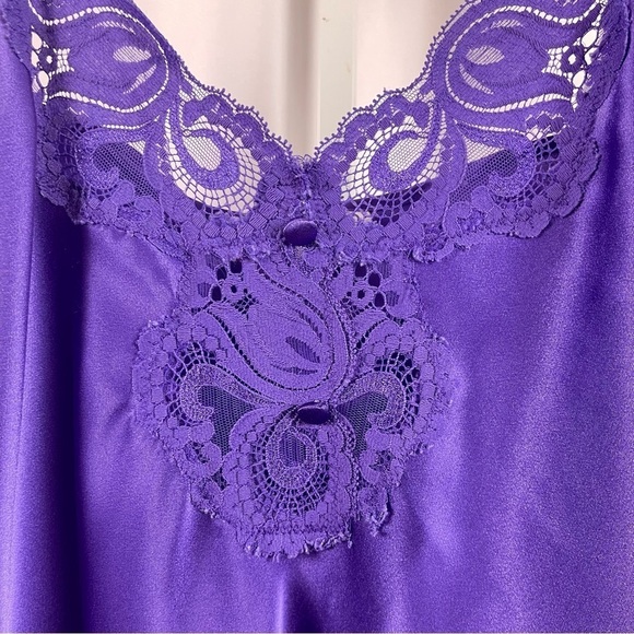 Vintage Inner Most Large Jewel Tone Lace Deep Purple Satiny Silky Slip Dress - Picture 3 of 8